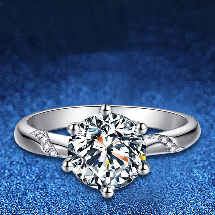 925 silver inlaid Moissan diamond ring with six-claw diamond ring