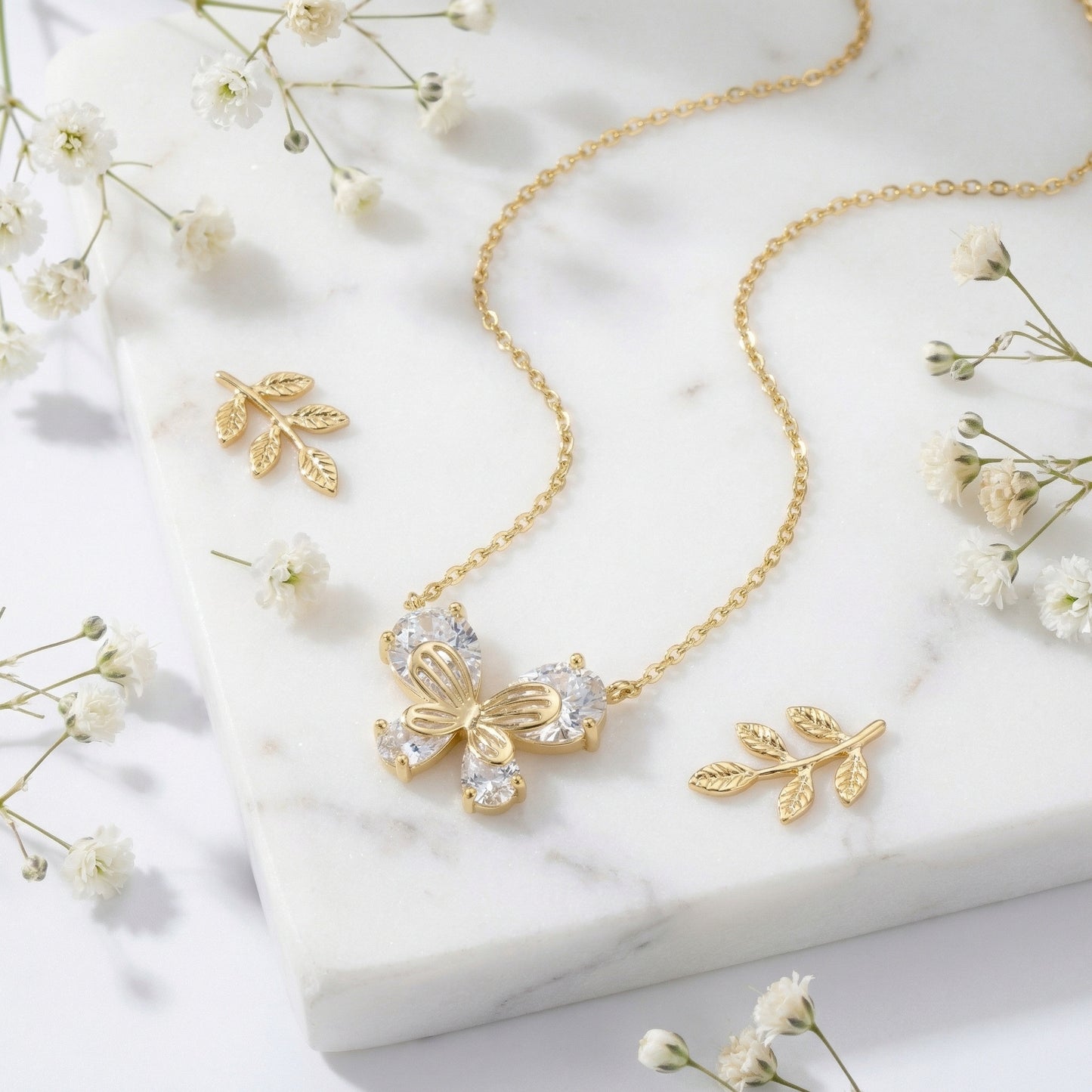 925 Sterling Silver Elegant Pear-Cut Crystal Butterfly Necklace Nature-Inspired Dainty Pendant Jewelry for Her