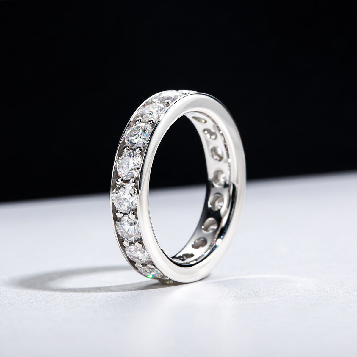 Moissanite Ring Women's S925 Sterling Silver Plated Single Row Diamond Ring