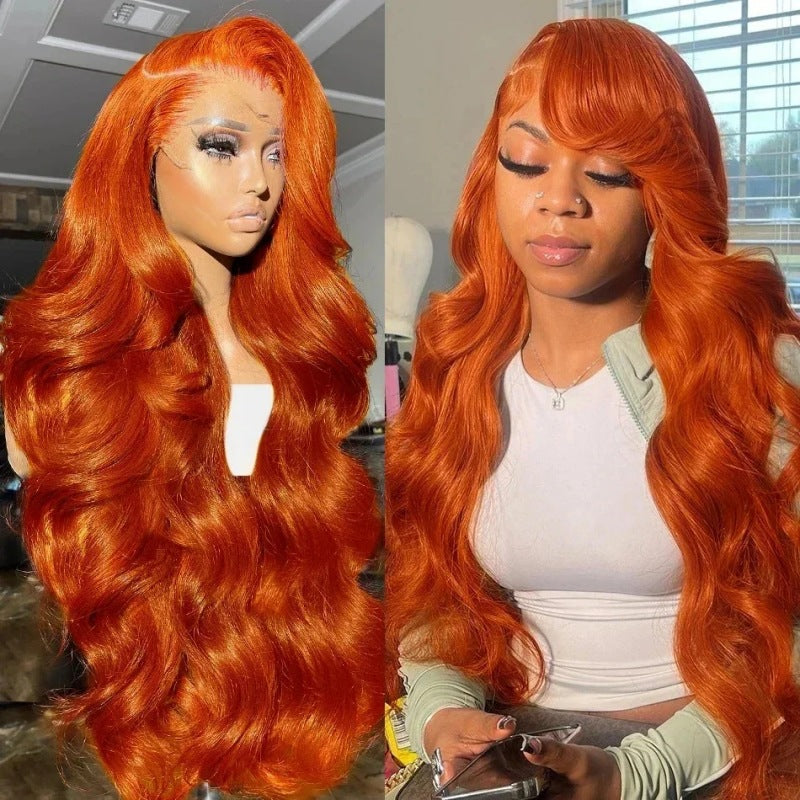 Long Curly Hair Fluffy Curly Hair Orange Big Wave Real Hair Headband For Women