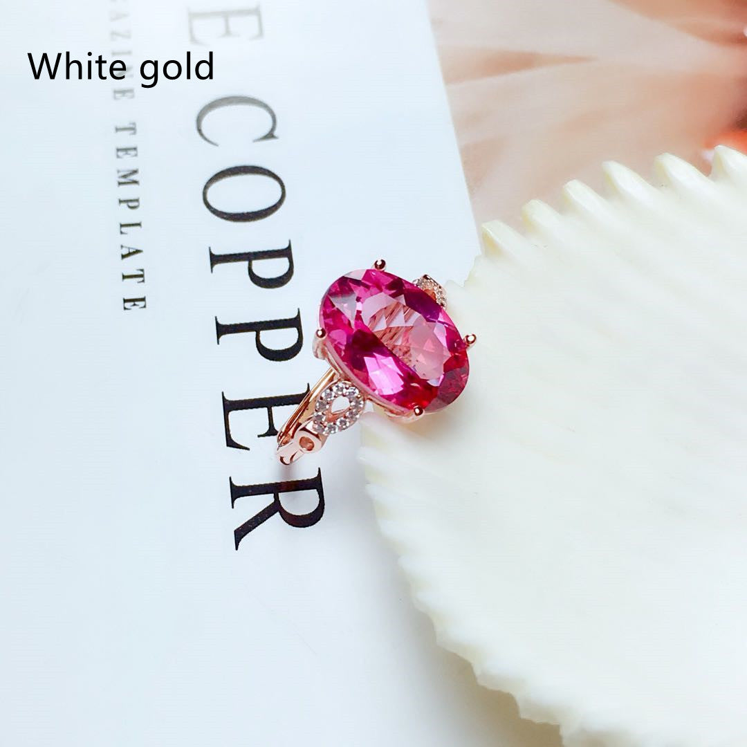 Topaz Ring Women Fashion Crystal Fire Color Glitter S925 Silver Inlaid