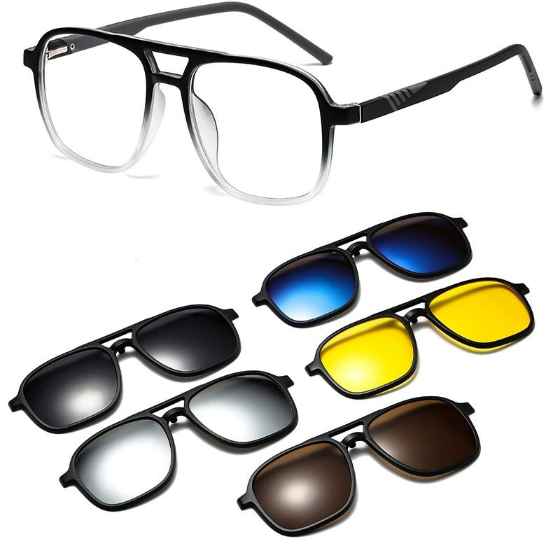 TR Magnetic Glasses For Men And Women Myopia Frame With 5-in-1 Polarized Lenses