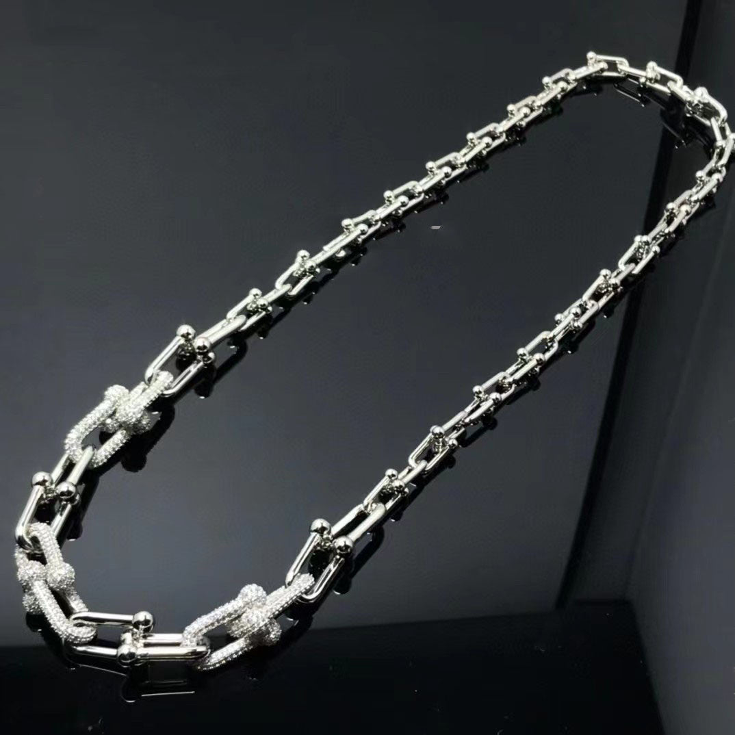 Full Diamond Bamboo Necklace U-shaped Mutual Buckle Vachette Clasp Necklace