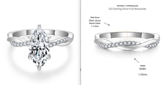 Moissanite Ring, Engagement Diamond Ring Womens Wedding Band Set