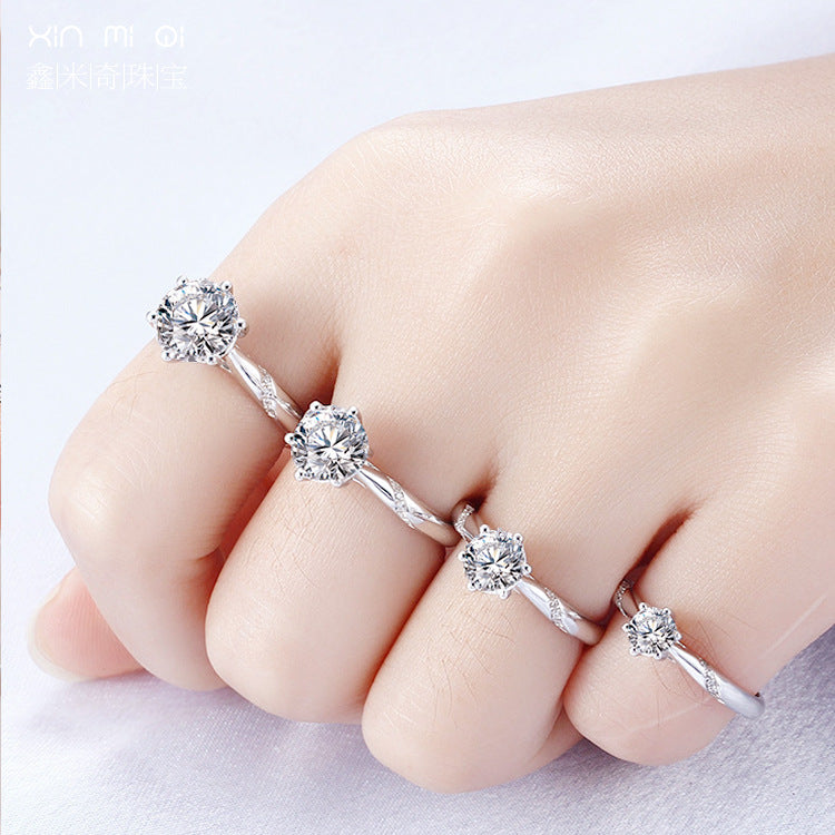 925 silver inlaid Moissan diamond ring with six-claw diamond ring