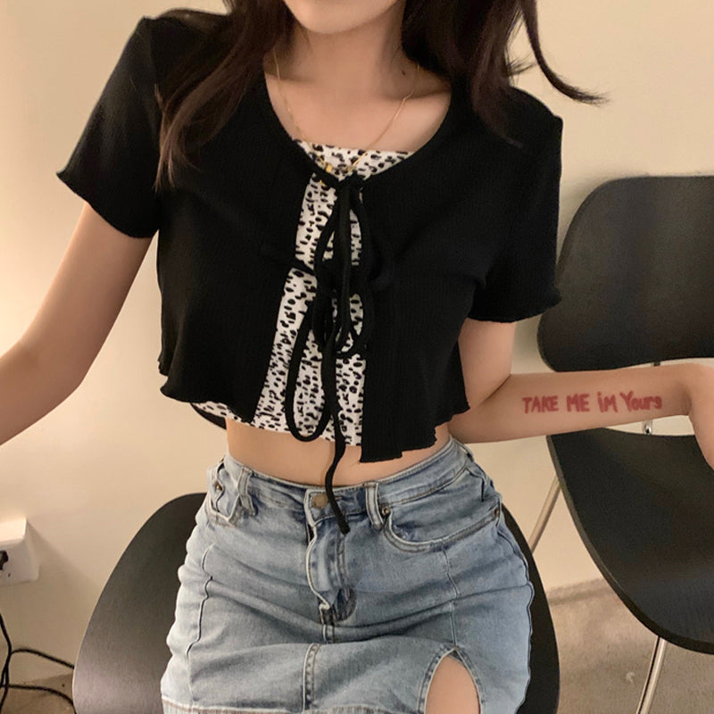 Black Short-Sleeved Sweater Women's Summer Thin Lace Small Cardigan Jacket New Design Short Top