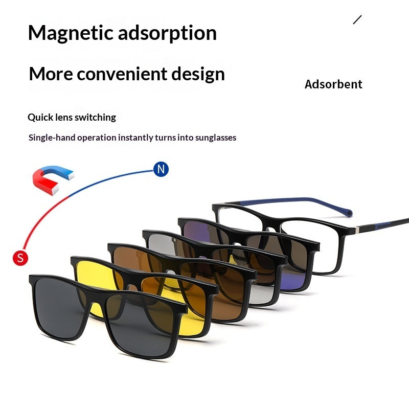 TR Magnetic Glasses For Men And Women Myopia Frame With 5-in-1 Polarized Lenses