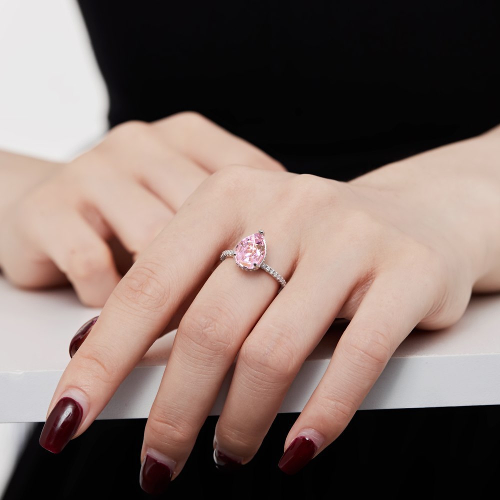 Silver Ice Flower Cut Zircon Drop-shaped Ring For Women