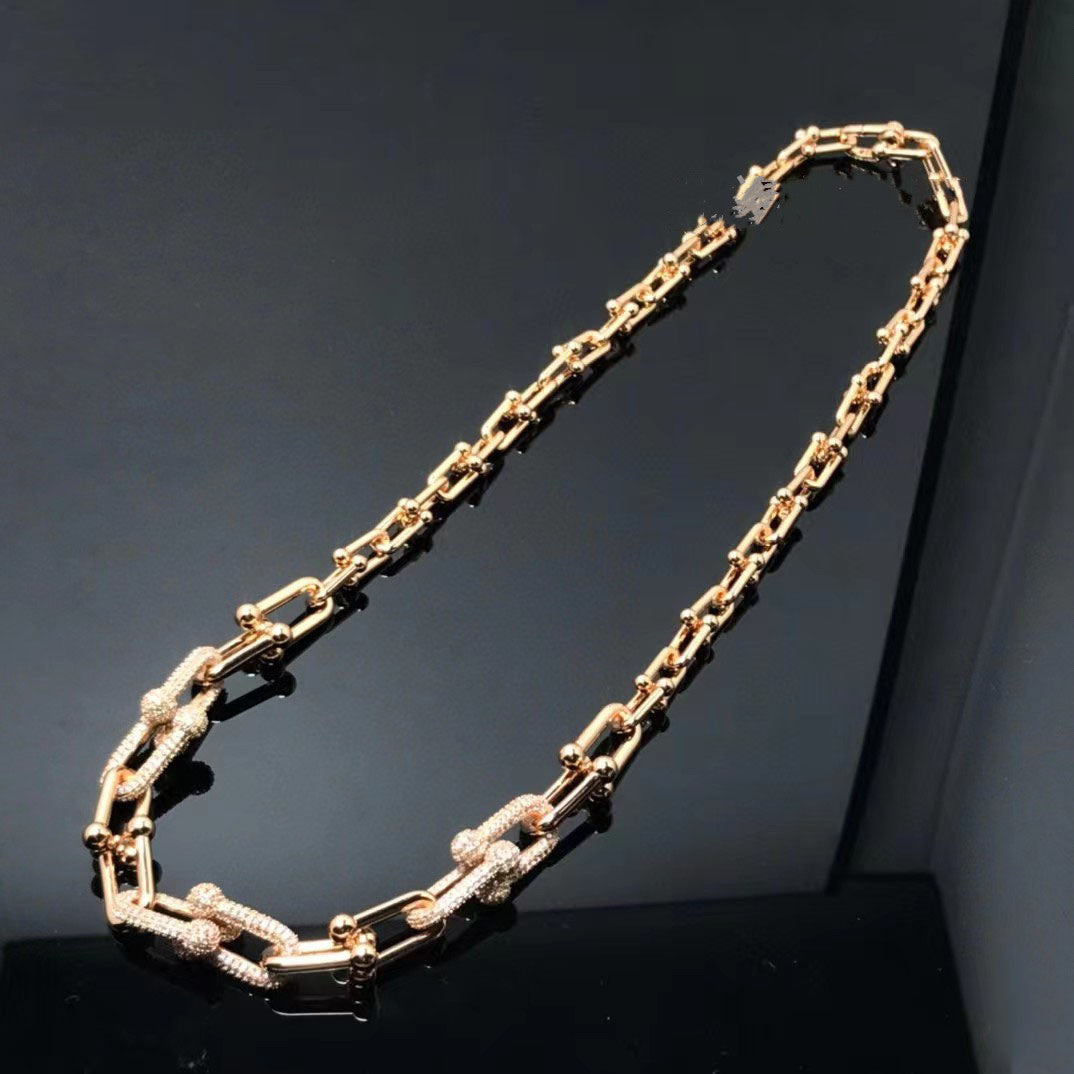 Full Diamond Bamboo Necklace U-shaped Mutual Buckle Vachette Clasp Necklace