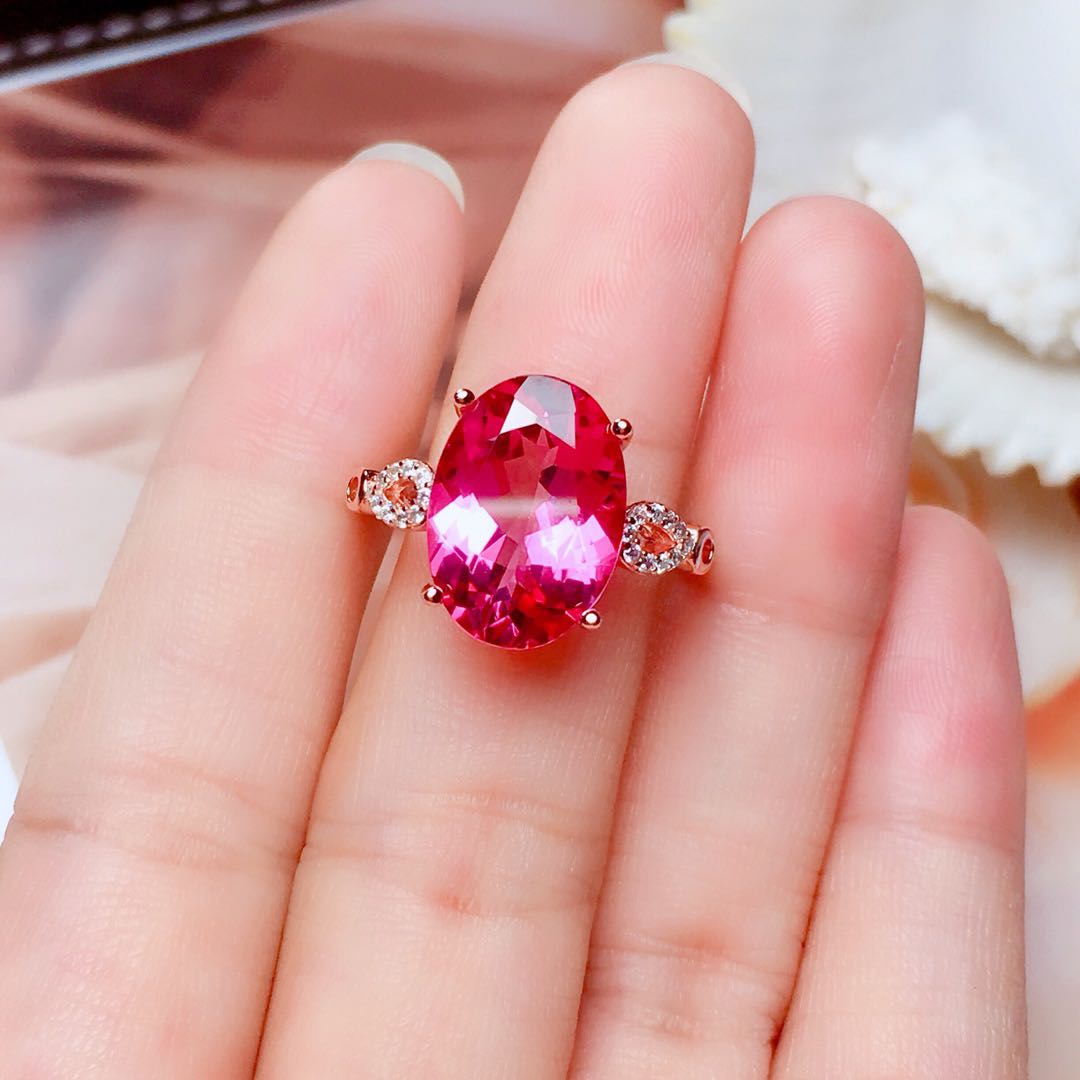 Topaz Ring Women Fashion Crystal Fire Color Glitter S925 Silver  Inlaid