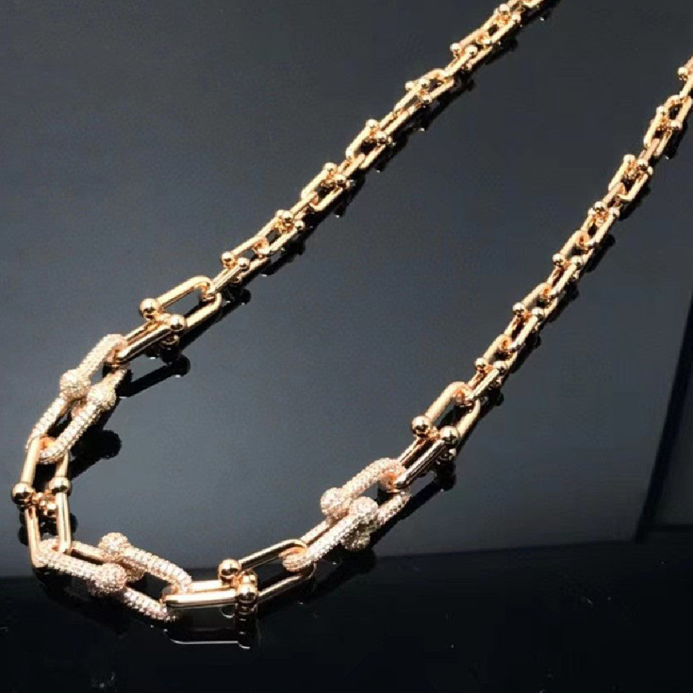 Full Diamond Bamboo Necklace U-shaped Mutual Buckle Vachette Clasp Necklace