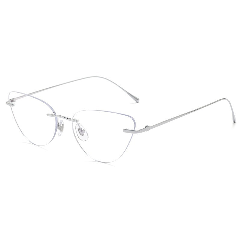Pure Titanium Rimless Cat-eye Glasses For Women Ultra-light Comfortable And Blue-light Blocking