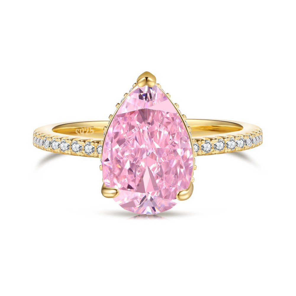 Silver Ice Flower Cut Zircon Drop-shaped Ring For Women