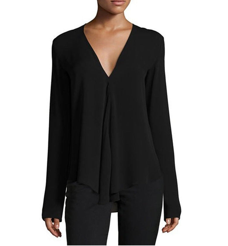 Deep V-neck Long-sleeved Loose Chiffon Shirt Women's Clothing