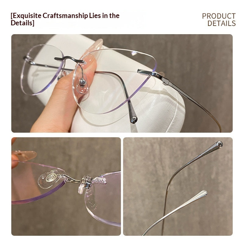 Pure Titanium Rimless Cat-eye Glasses For Women Ultra-light Comfortable And Blue-light Blocking