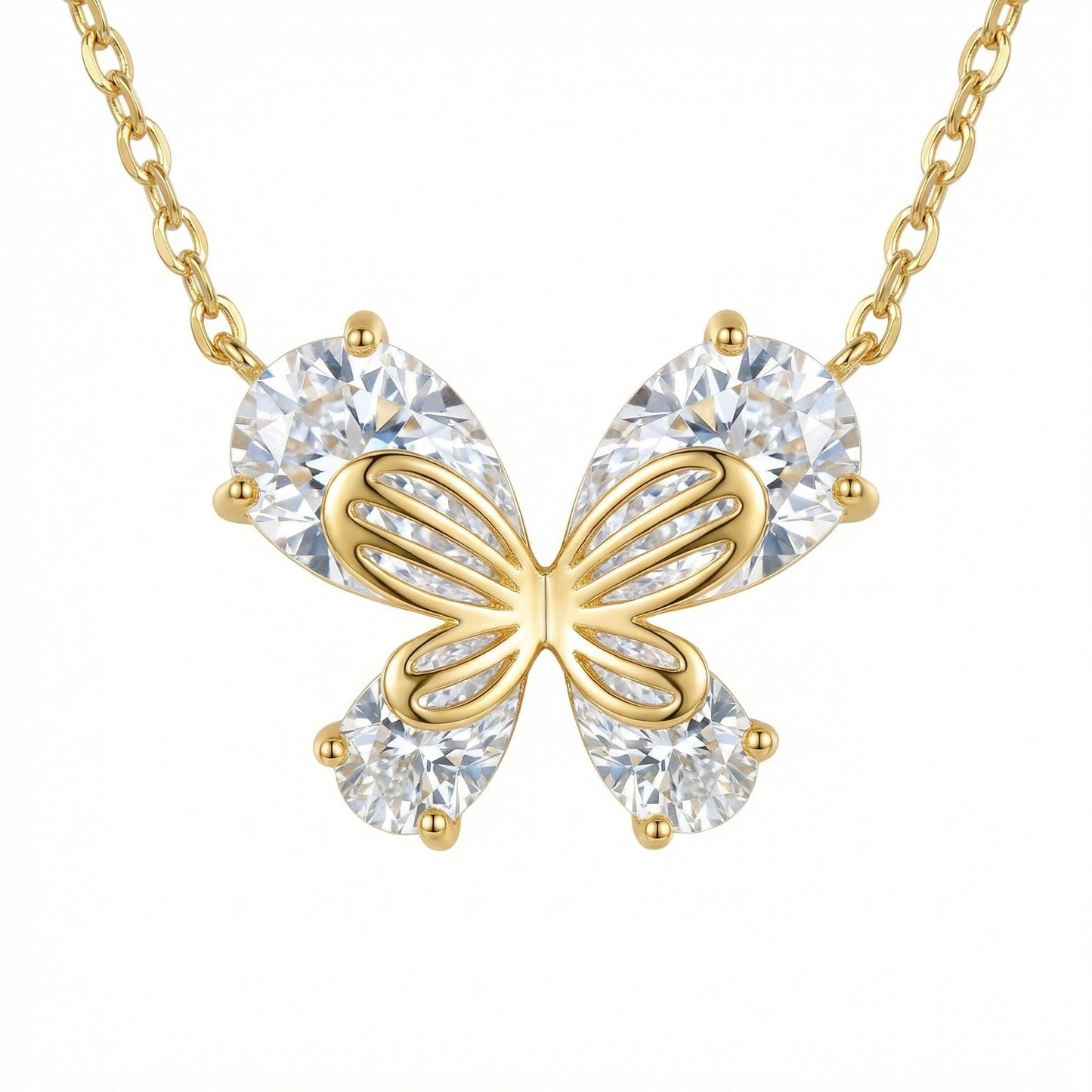 925 Sterling Silver Elegant Pear-Cut Crystal Butterfly Necklace Nature-Inspired Dainty Pendant Jewelry for Her