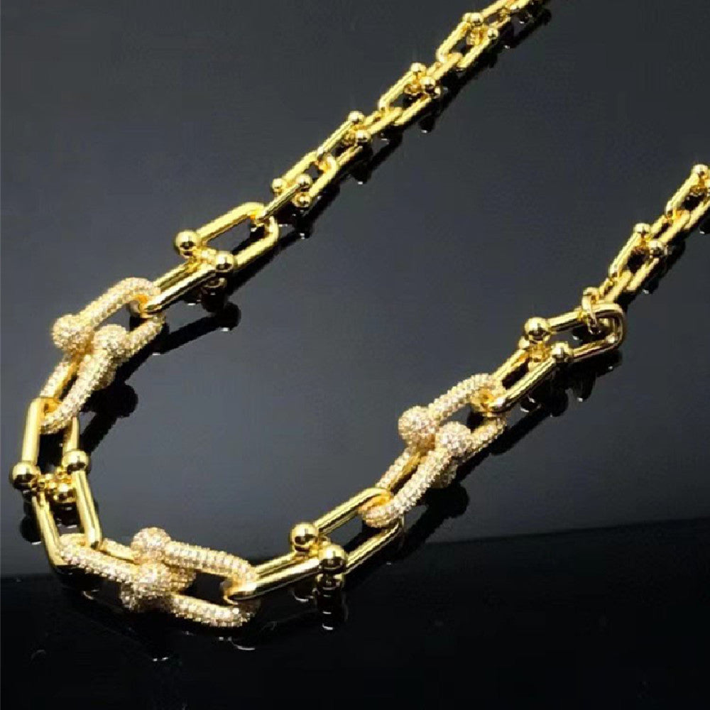 Full Diamond Bamboo Necklace U-shaped Mutual Buckle Vachette Clasp Necklace