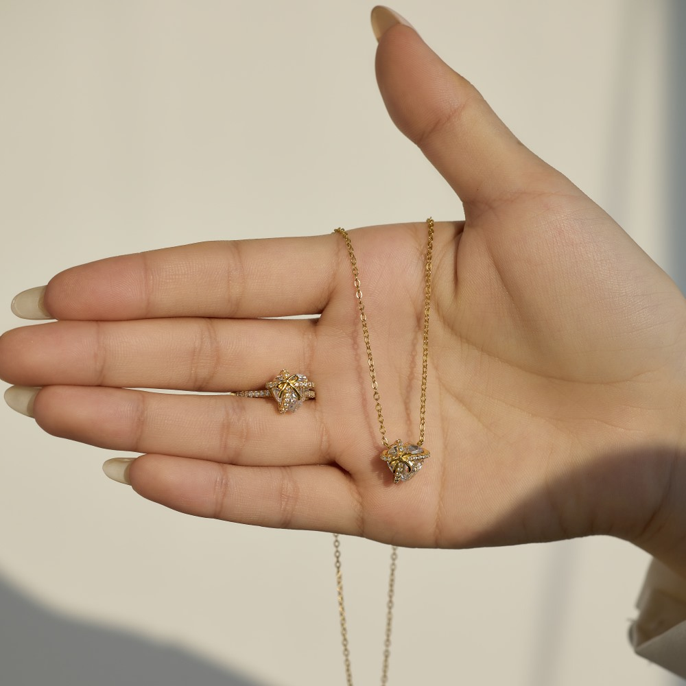 Sterling Silver Heart-Shaped Ring Necklace For Women