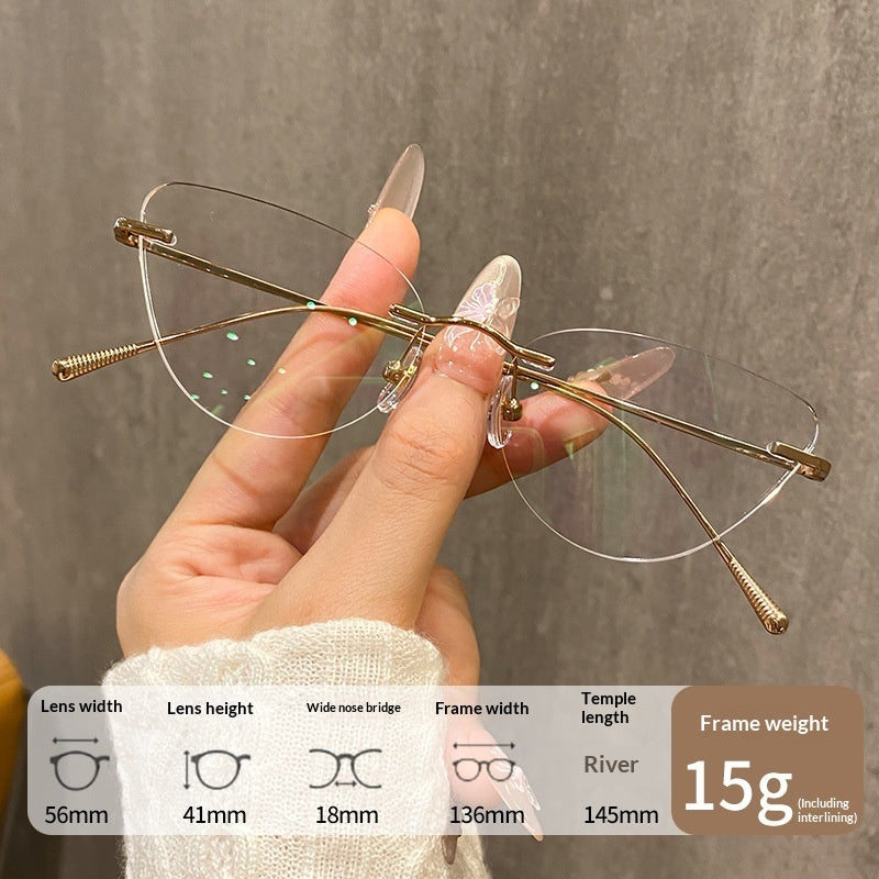 Pure Titanium Rimless Cat-eye Glasses For Women Ultra-light Comfortable And Blue-light Blocking