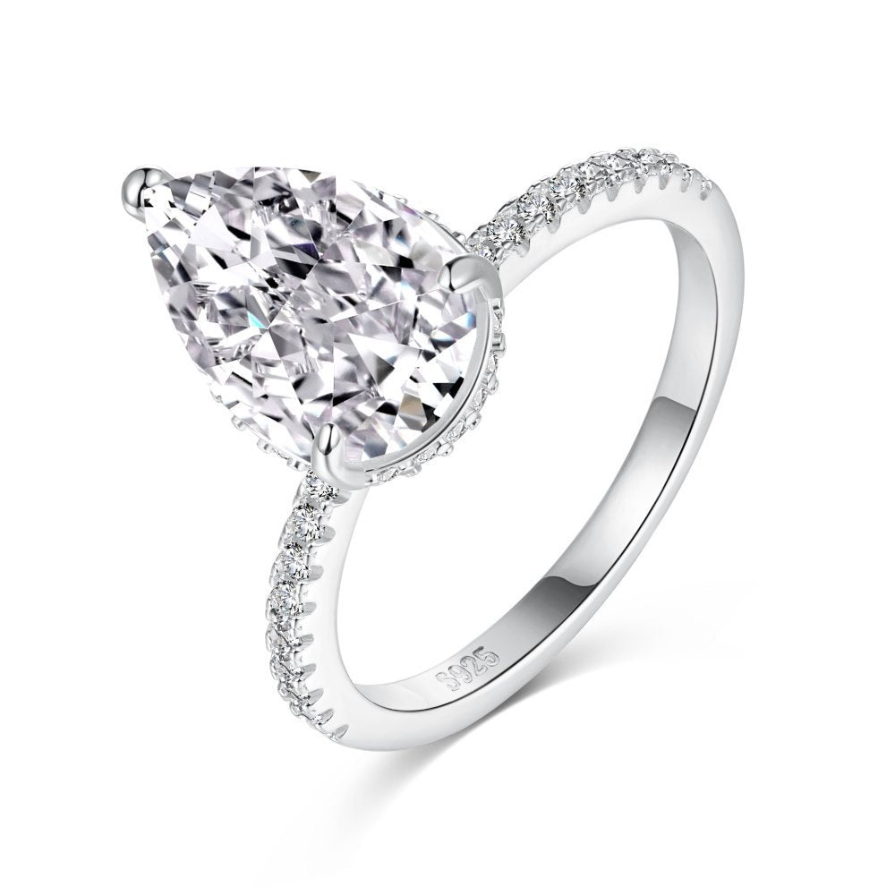 Silver Ice Flower Cut Zircon Drop-shaped Ring For Women