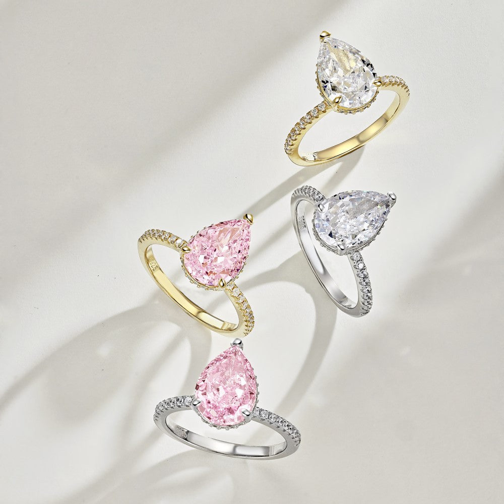 Silver Ice Flower Cut Zircon Drop-shaped Ring For Women