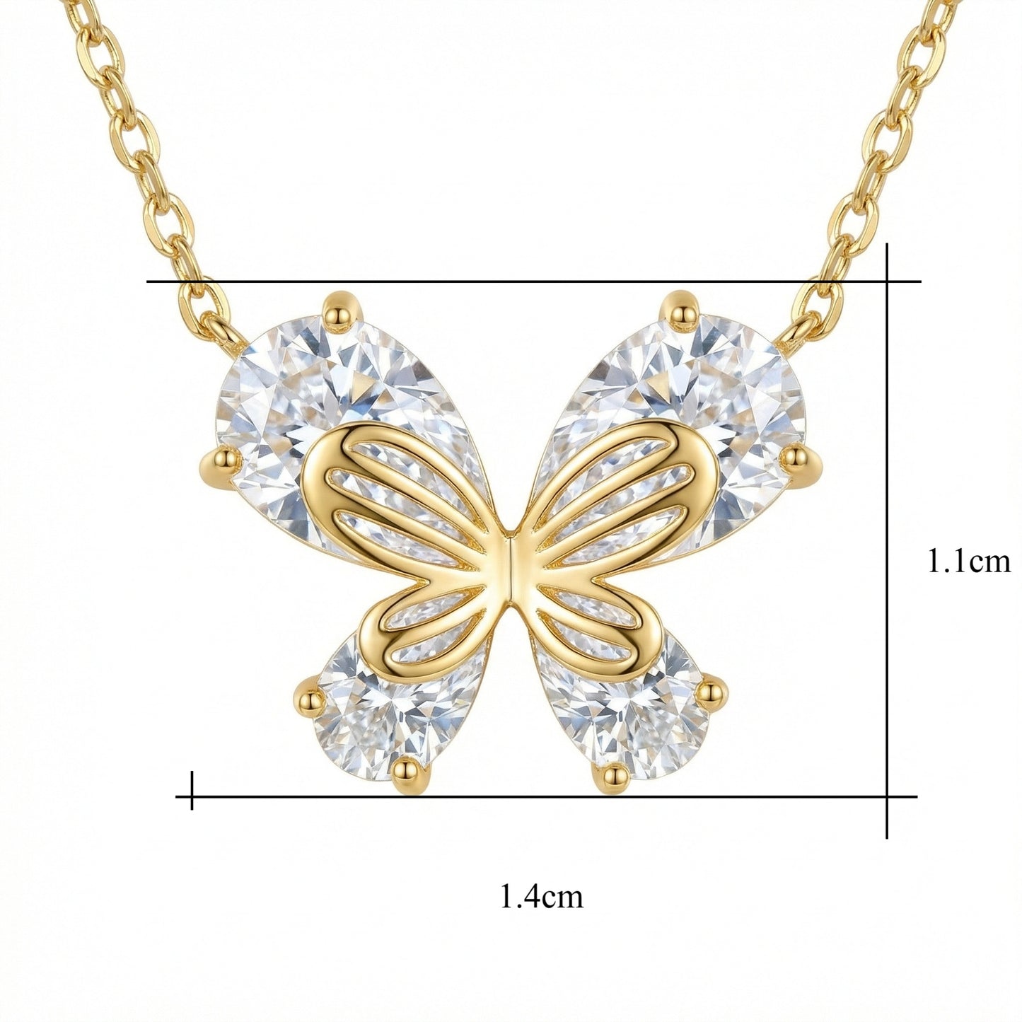 925 Sterling Silver Elegant Pear-Cut Crystal Butterfly Necklace Nature-Inspired Dainty Pendant Jewelry for Her