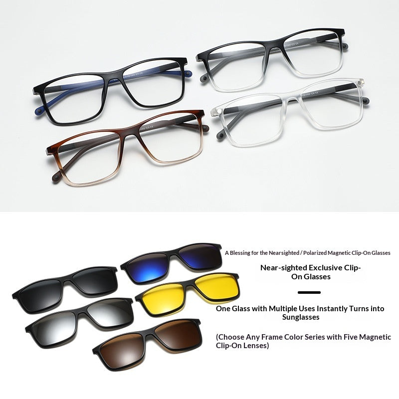 TR Magnetic Glasses For Men And Women Myopia Frame With 5-in-1 Polarized Lenses