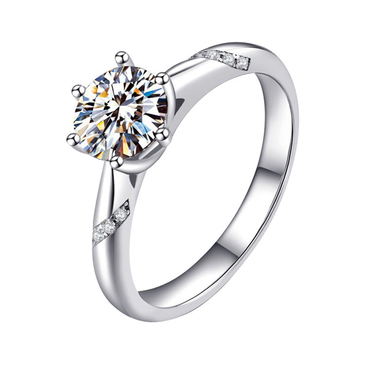925 silver inlaid Moissan diamond ring with six-claw diamond ring
