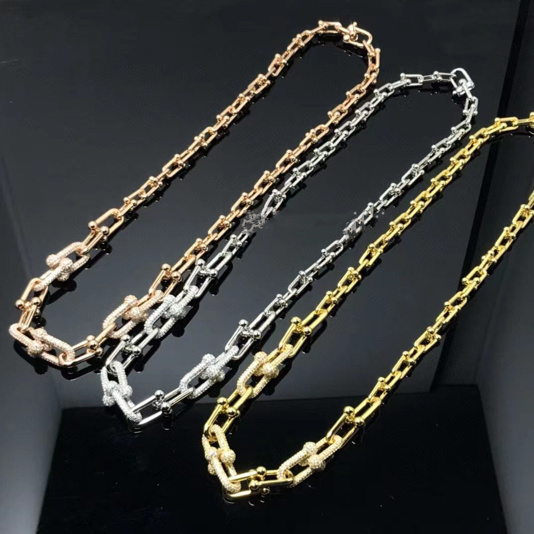 Full Diamond Bamboo Necklace U-shaped Mutual Buckle Vachette Clasp Necklace
