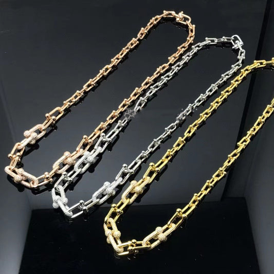 Full Diamond Bamboo Necklace U-shaped Mutual Buckle Vachette Clasp Necklace