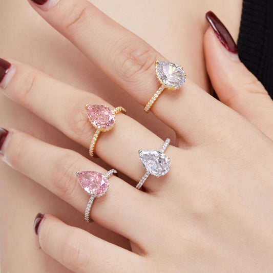 Silver Ice Flower Cut Zircon Drop-shaped Ring For Women