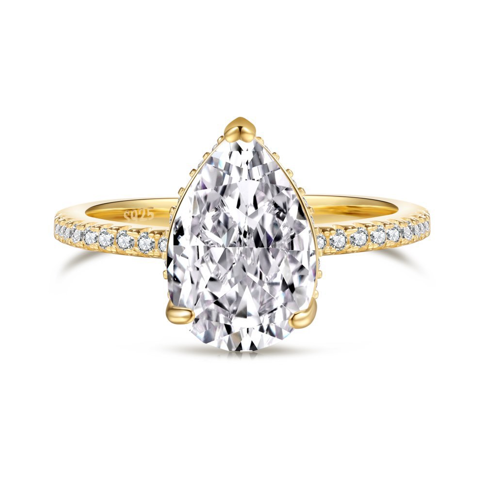 Silver Ice Flower Cut Zircon Drop-shaped Ring For Women