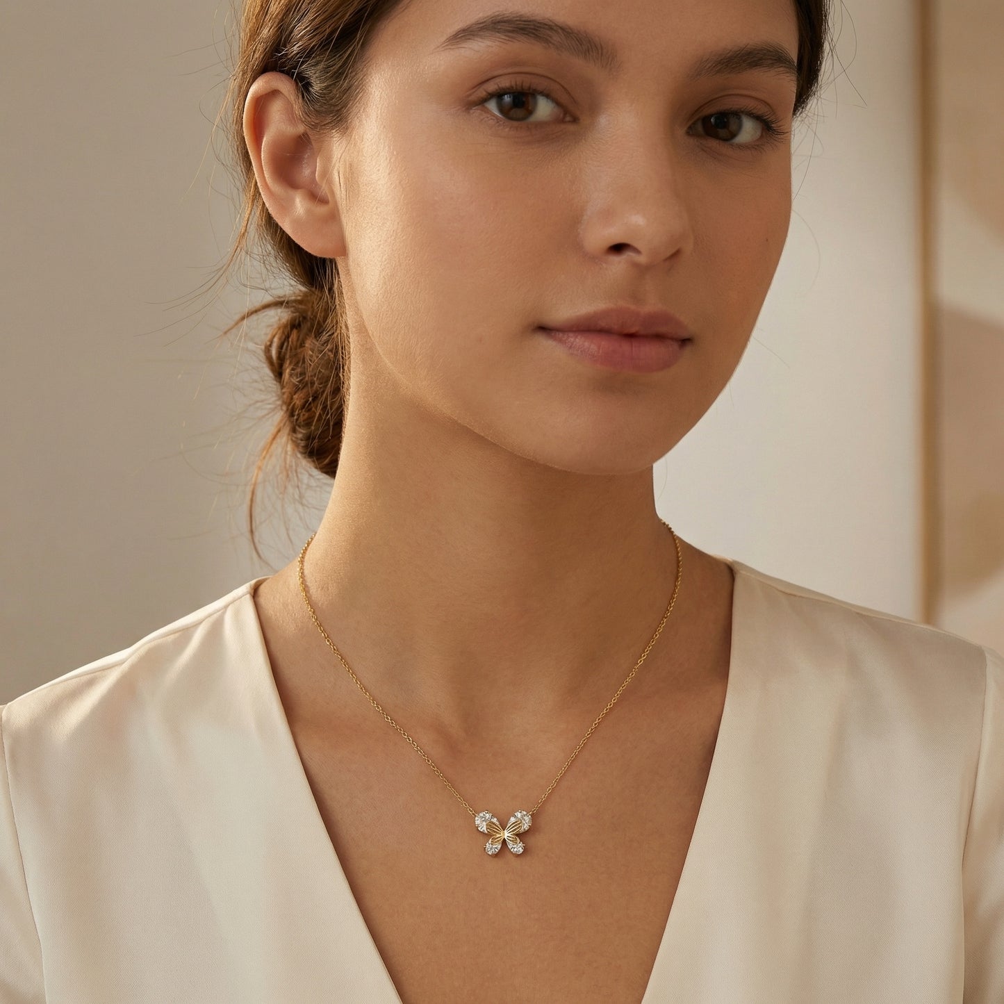 925 Sterling Silver Elegant Pear-Cut Crystal Butterfly Necklace Nature-Inspired Dainty Pendant Jewelry for Her