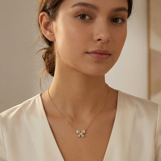 925 Sterling Silver Elegant Pear-Cut Crystal Butterfly Necklace Nature-Inspired Dainty Pendant Jewelry for Her