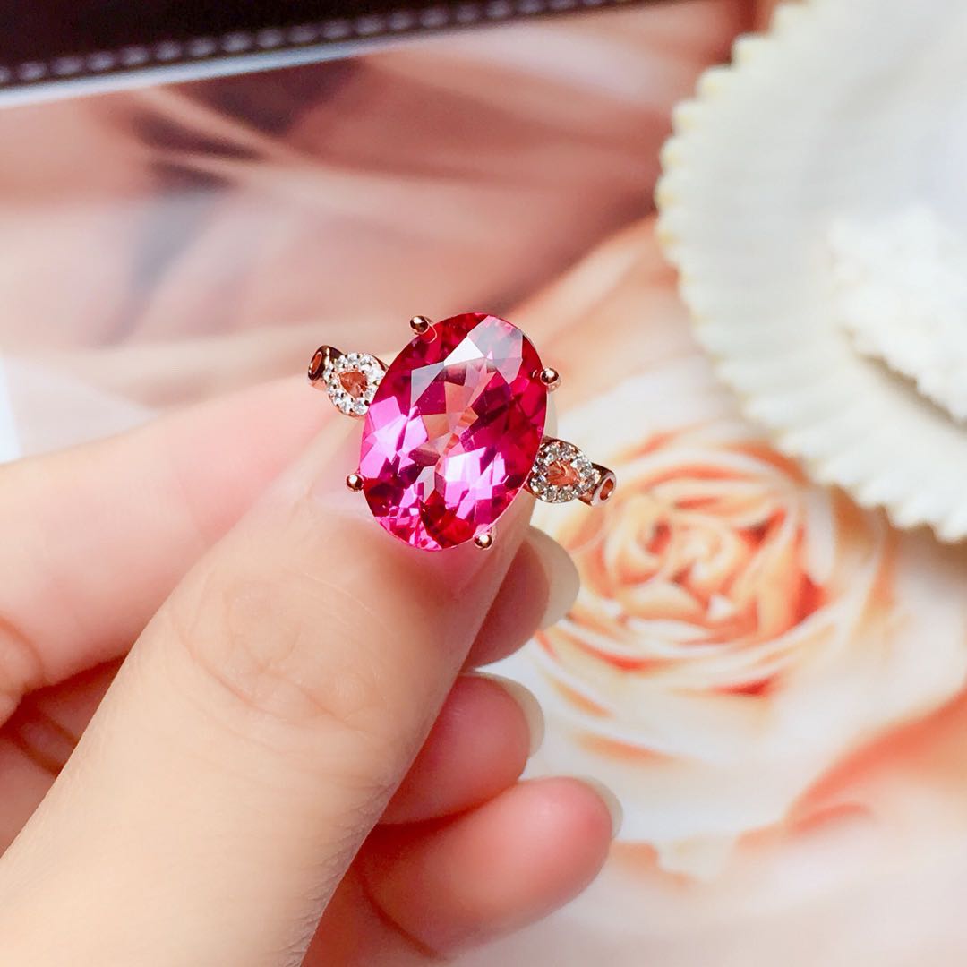 Topaz Ring Women Fashion Crystal Fire Color Glitter S925 Silver  Inlaid