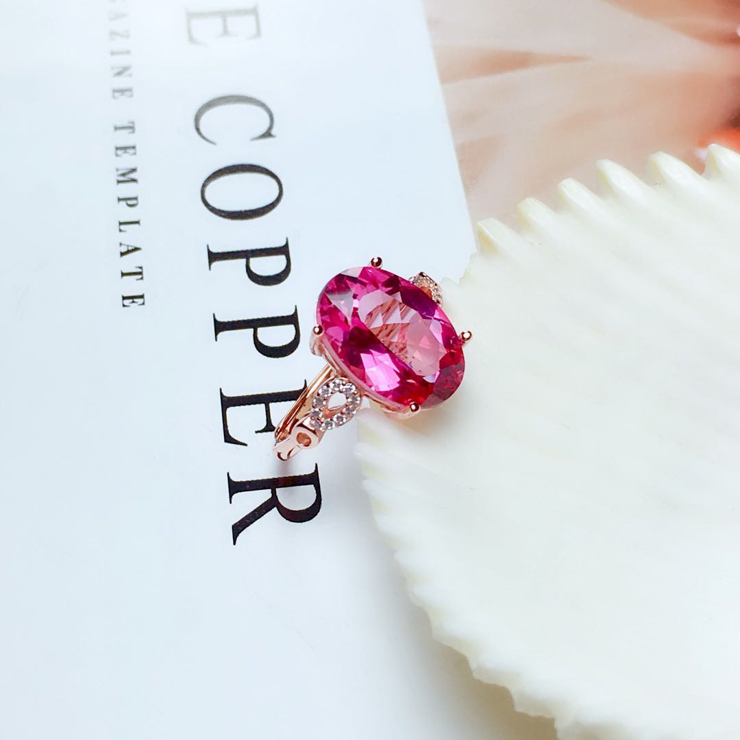 Topaz Ring Women Fashion Crystal Fire Color Glitter S925 Silver  Inlaid