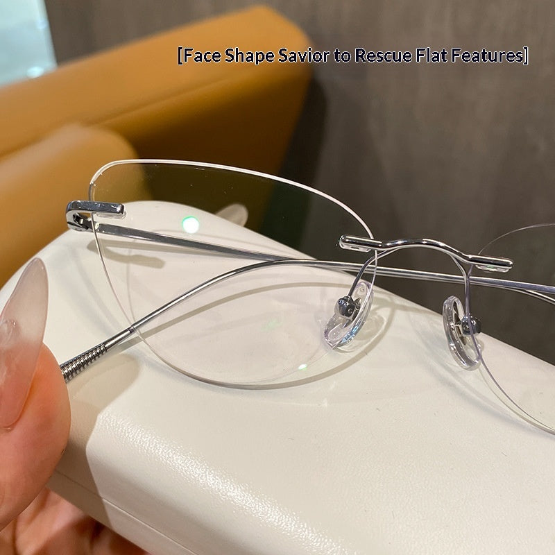 Pure Titanium Rimless Cat-eye Glasses For Women Ultra-light Comfortable And Blue-light Blocking