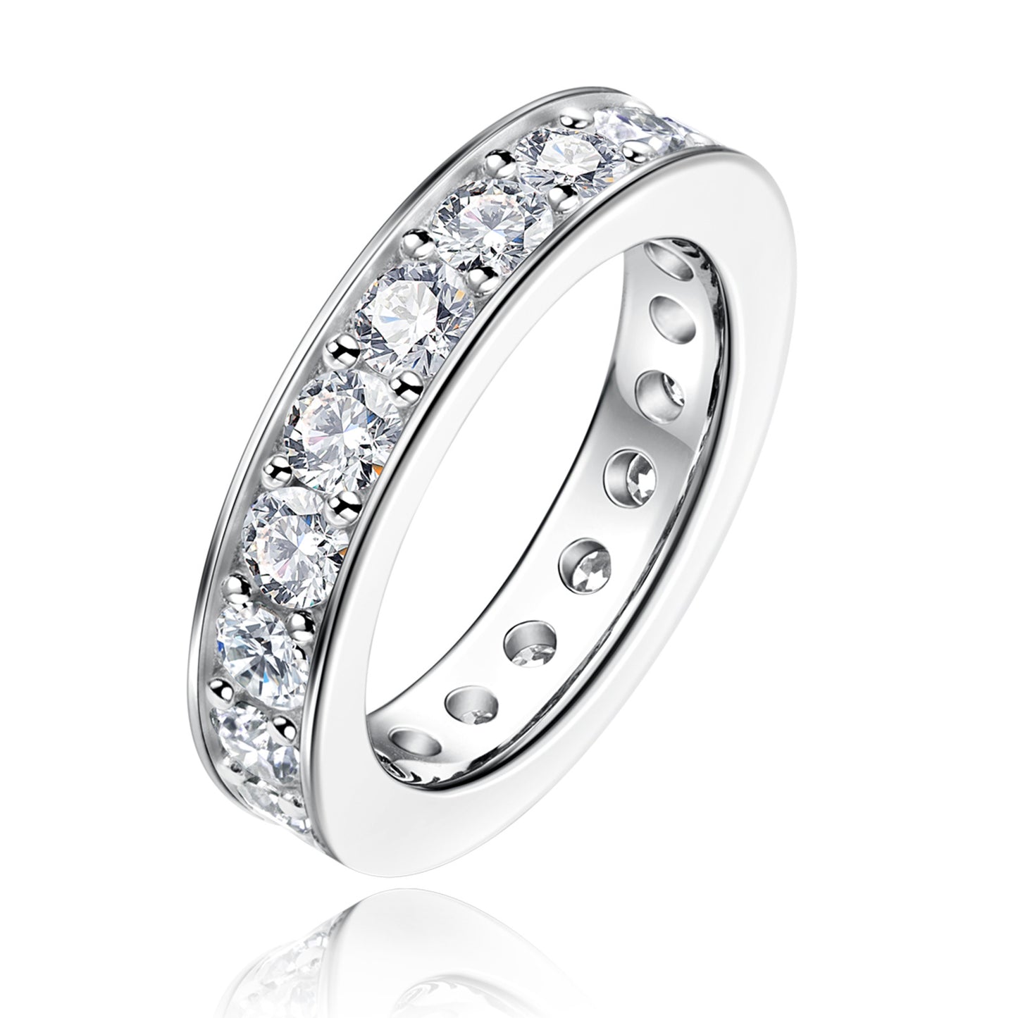 Moissanite Ring Women's S925 Sterling Silver Plated Single Row Diamond Ring