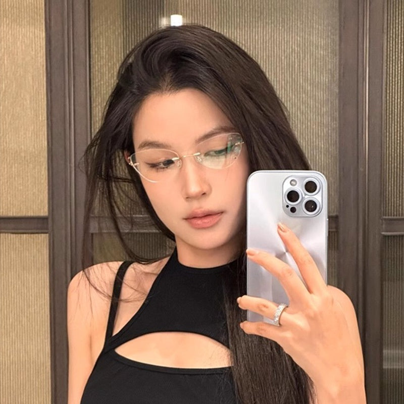 Pure Titanium Rimless Cat-eye Glasses For Women Ultra-light Comfortable And Blue-light Blocking