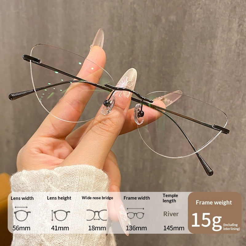 Pure Titanium Rimless Cat-eye Glasses For Women Ultra-light Comfortable And Blue-light Blocking