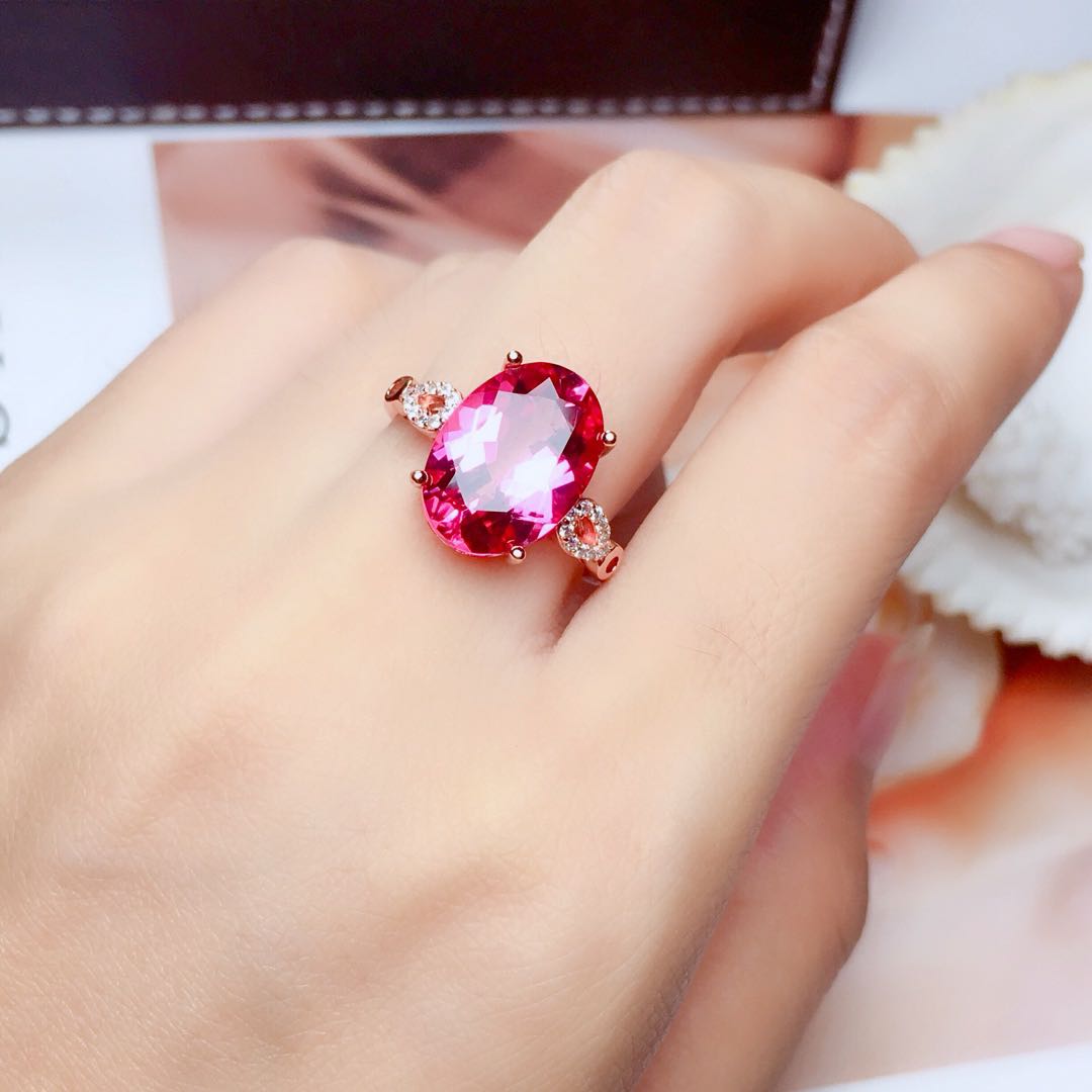 Topaz Ring Women Fashion Crystal Fire Color Glitter S925 Silver  Inlaid