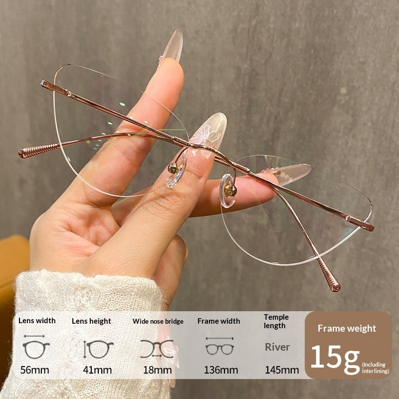 Pure Titanium Rimless Cat-eye Glasses For Women Ultra-light Comfortable And Blue-light Blocking