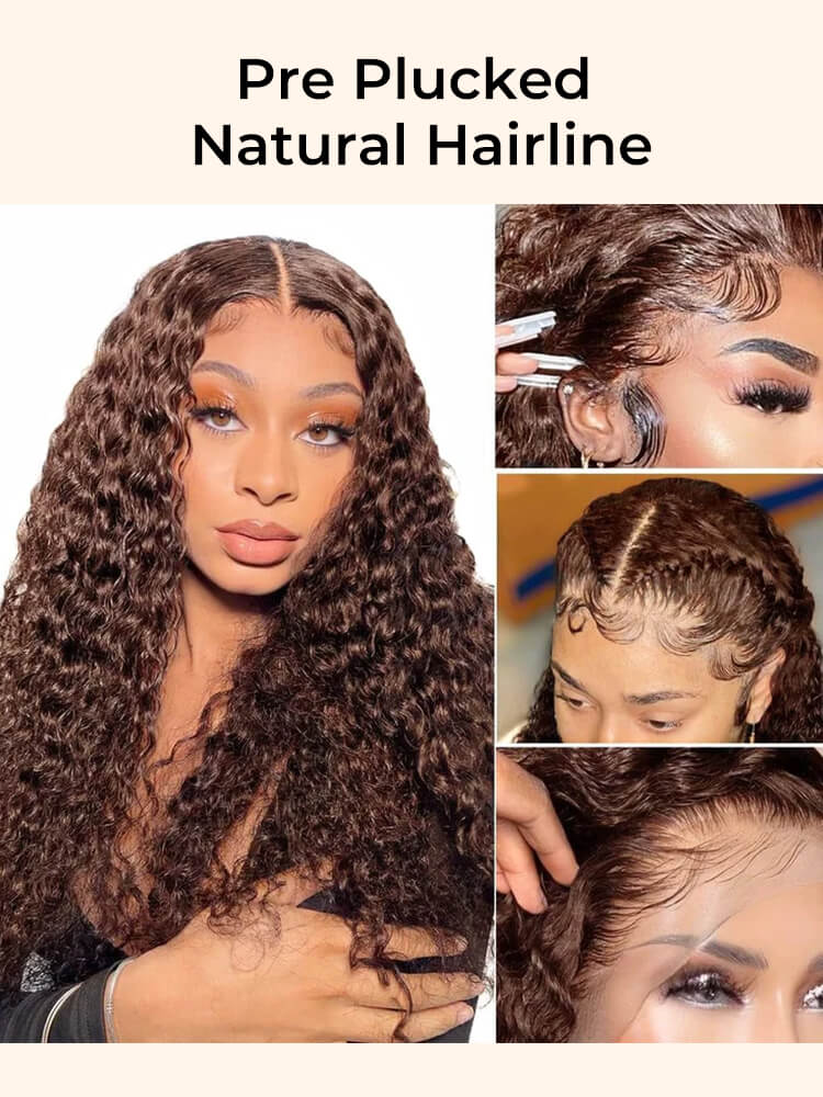 Chocolate Brown 4x4 Lace Closure Human Hair Wig, Water Wave Wig Color 4, 150 Density