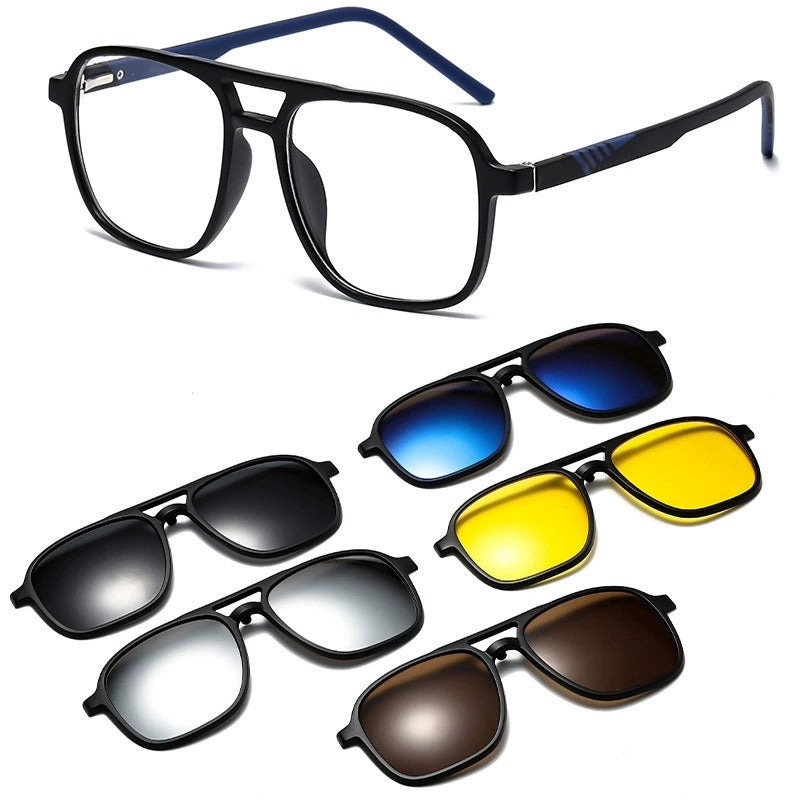 TR Magnetic Glasses For Men And Women Myopia Frame With 5-in-1 Polarized Lenses