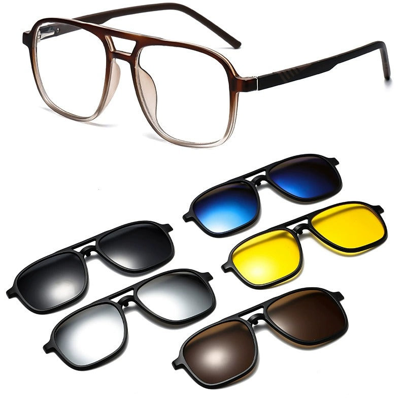 TR Magnetic Glasses For Men And Women Myopia Frame With 5-in-1 Polarized Lenses