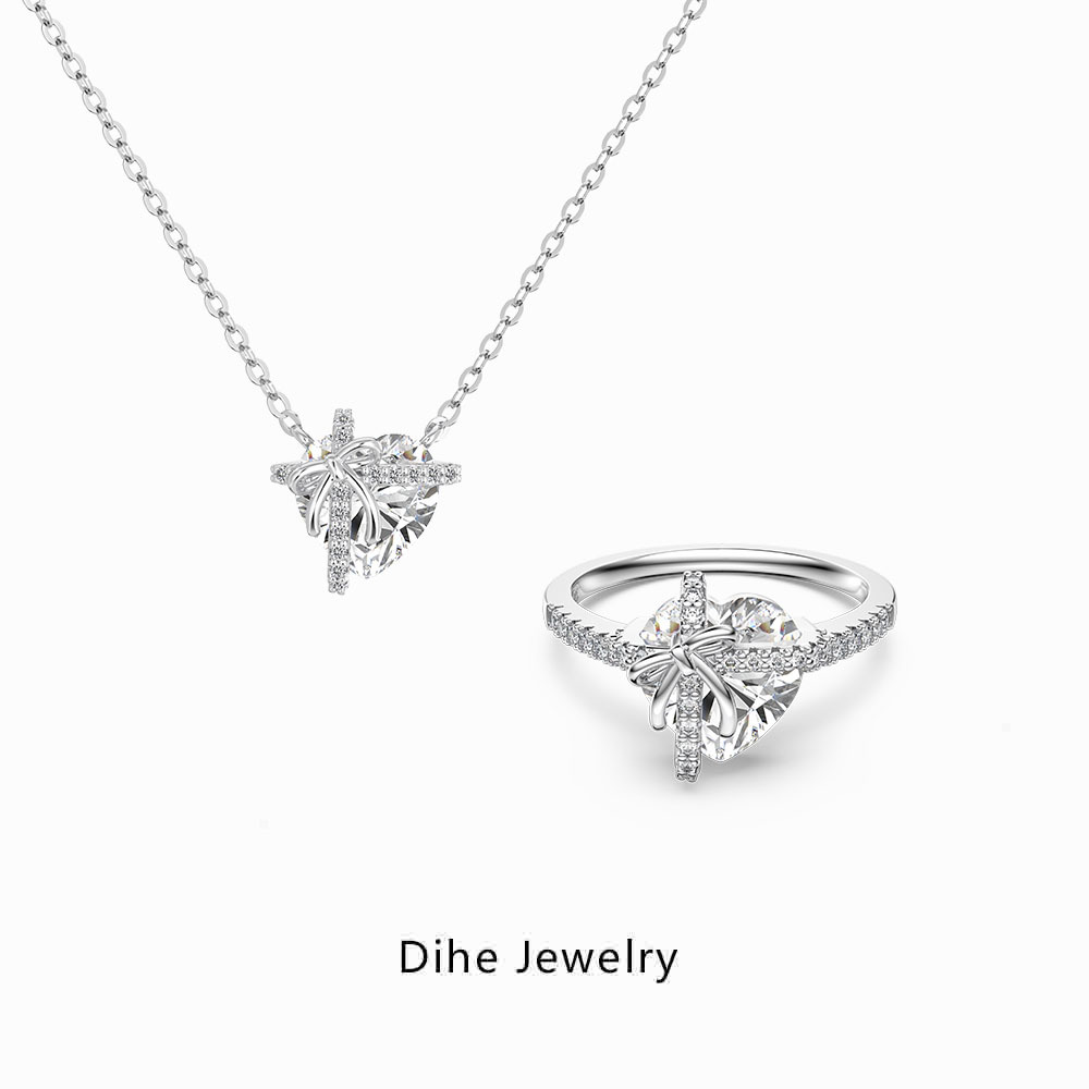 Sterling Silver Heart-Shaped Ring Necklace For Women