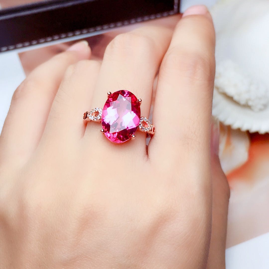 Topaz Ring Women Fashion Crystal Fire Color Glitter S925 Silver  Inlaid